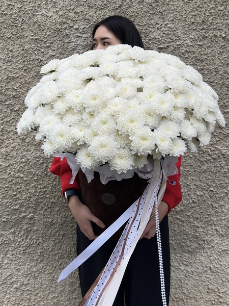 Хризантемы белоснежные в коробке XL №28